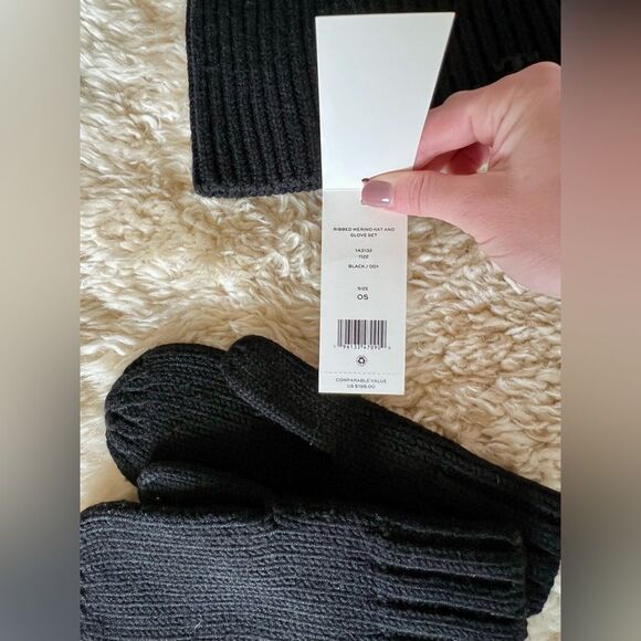 Tory Burch Ribbed Merino Wool Black Knit Scarf, Hat and Mittens Set main image 9